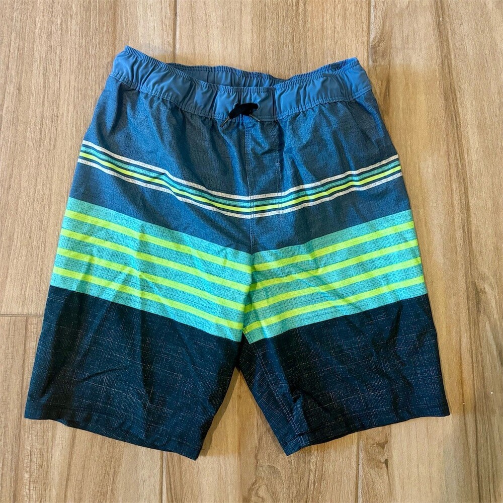 Hurley Boys Board Shorts Swim Trunks Blue Green Striped Size 10/12